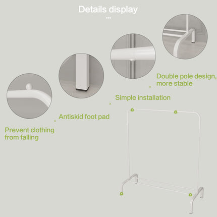 Derins Kleiderständer,Garderobenständer, Kleiderstange aus Metall, strapazierfähige Kleiderstange mit unterem Gestell für Mäntel, Röcke, Hemden, Pullover, Weiß