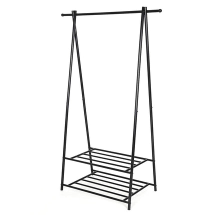 Derins Kleiderständer, Garderobenständer, Garderobe, 2 Ablagen für Schuhe und Boxen, Metallgestell, platzsparend, ideal für Schlafzimmer, Flur und Büro, schwarz HSR05B