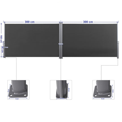 SONGMICS Dubbele zijluifel, uittrekbaar, 1,6 x 6m (H x L)GSA320G