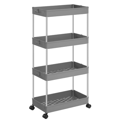 SONGMICS 4 Tier Rolling Cart Kitchen Trolley on Wheels Space Saving Kitchen Shelf and Bathroom Shelf for Kitchen Office and Bathroom 40 x 22 x 86 cm Gray KSC010G01