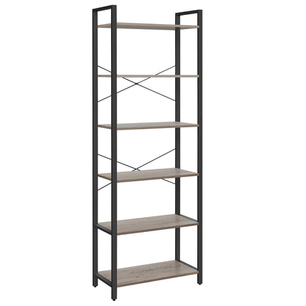 VASAGLE Bücherregal mit 6 Ebenen, Stahlrahmen, für Wohnzimmer, Arbeitszimmer, Büro und Flur, Höhe 186 cm, Industriedesign, Grau/Schwarz, LLS062B02