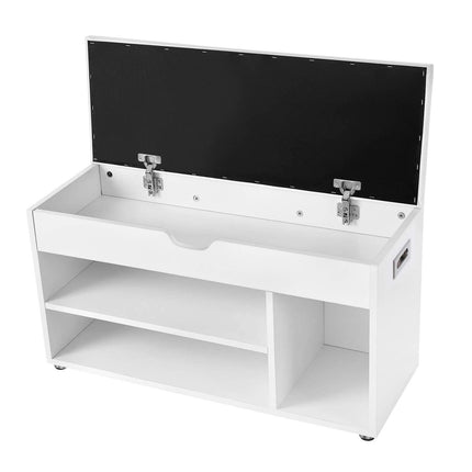 VASAGLE Schuhbank mit Sitzkissen, Truhe mit 3 Fächern, Bank zur Aufbewahrung von Schuhen mit Sitzfläche, 2 Stufen, Flurmöbel, weiß, maximale Belastung 150 kg LHS30W