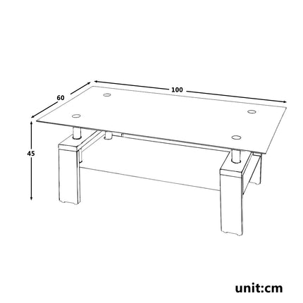 Derins  Glas Wohnzimmer Kaffee Tisch schwarz Modern Rechteck mit Unterer Ablage Schwarz