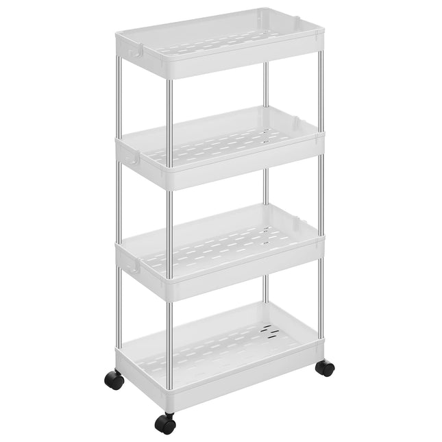 SONGMICS 4-tier storage trolley, rolling cart with wheels, space-saving kitchen trolley in office bathroom, 40 x 22 x 86 cm, white KSC10WT