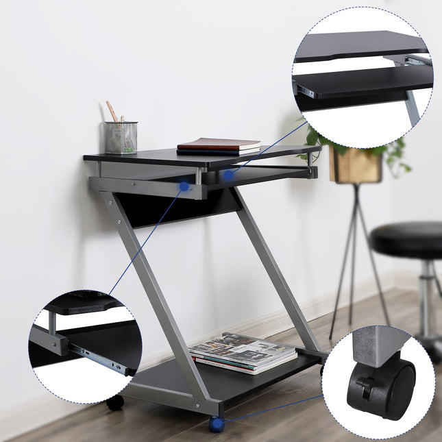 VASAGLE Bureau, computertafel met 4 wielen