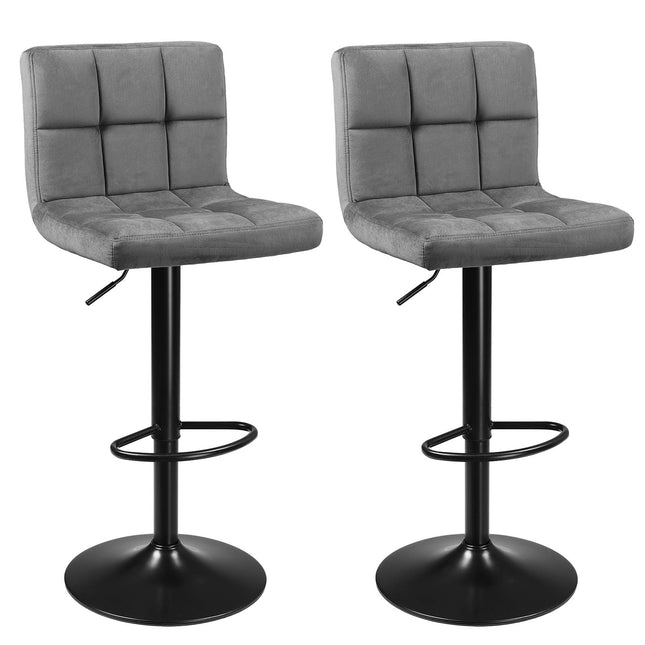 SONGMICS Bar, set van 2 krukken van fluweel, in hoogte verstelbaar, draaistoel met rugleuning en voetensteun, donkergrijs