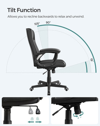 Songmics OB932B Bureaustoel van Pu, Sluitvast, Zwart