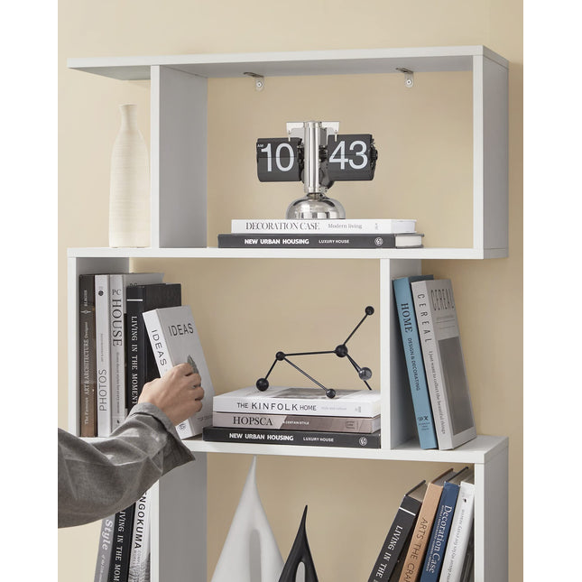 VASAGLE Bücherregal, freistehendes Bücherregal mit 6 Ebenen, Büroregal, dekoratives Regal, für Präsentationen, modern, für Wohnzimmer, Schlafzimmer, Büro, Weiß LBC61WT