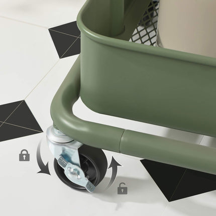 SONGMICS 3-laags opbergwagen, rolwagen, keukenopbergkar met in hoogte verstelbare planken, gereedschapskar met 2 remmen, eenvoudige montage, voor badkamer, keuken, kantoor, olijfgroen BSC060C01