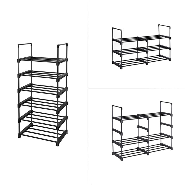 SONGMICS Schuhregal mit 6 Ablagen, Schuhregal aus Metall, platzsparendes Standregal, vielseitig einsetzbar, Flur, Wohnzimmer, Schlafzimmer oder Küche, 45 x 30 x 106 cm, Schwarz LSA23BK