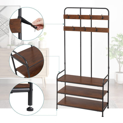 Derins Kleiderständer Industrielle Garderobenständer mit Schuhregal und Haken Standregal Aufbewahrung Jackenständer 84x180x36 cm SRY31dc