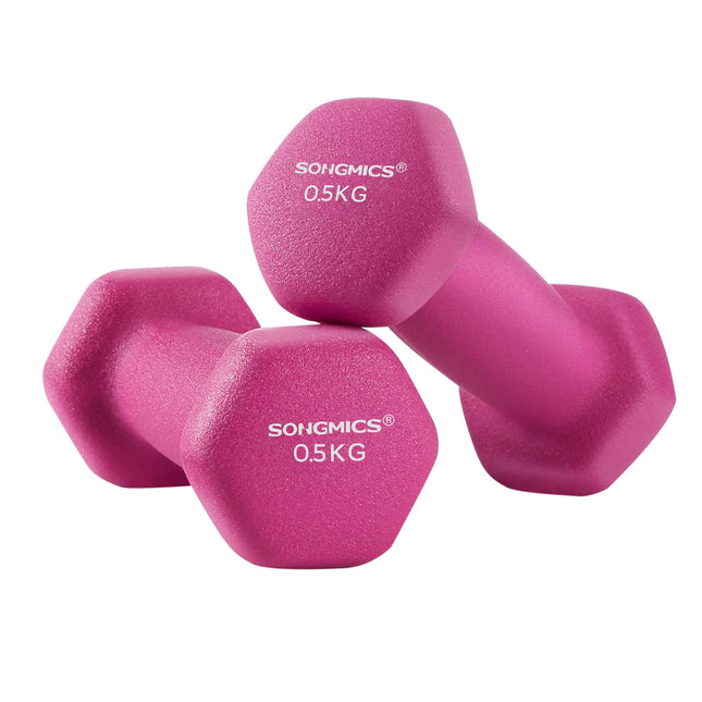 SONGMICS Dumbbells, Set of 2, 2 x 0.5 kg, dumbbells with neoprene matt coating, non-slip, fitness, strength training, for home, gym, pink SYL61PK