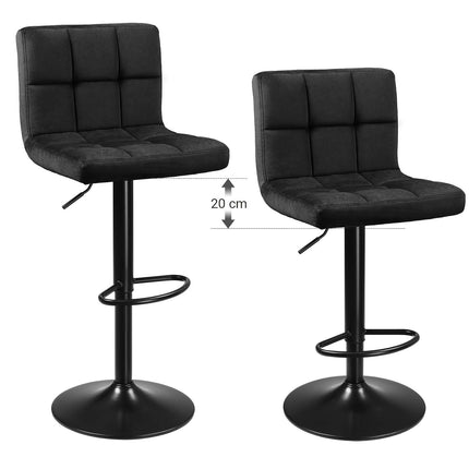 SONGMICS Bar, set van 2 krukken met oppervlak van fluweel, in hoogte verstelbaar, met rugleuning en voetensteun, zwart