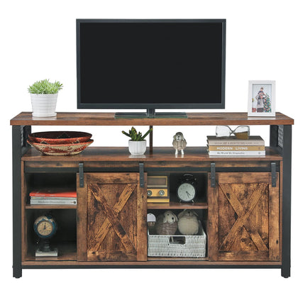 VASAGLE TV meubel, TV-kast, TV-tafel met 2 schuifdeuren, TV-plank voor TV tot 60 inch, TV-kast met verstelbare schappen, industrieel ontwerp, vintage bruin-zwart LTV46BX