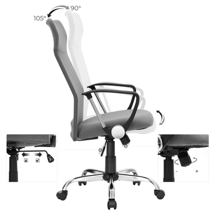 SONGMICS bureaustoel, ergonomische bureaustoel, grijs OBN034G01
