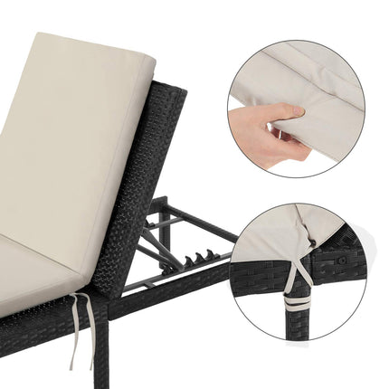 SONGMICS Sonnenliege, Sonnenliege, Gartenliege, mit 5 cm dicker Auflage, Polyrattan-Rückenlehne, verstellbar, 59 x 198 x 28 cm, belastbar bis 150 kg, Garten, Balkon, Beige, GCB27BRV2