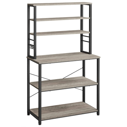 VASAGLE Kitchen shelf, standing rack for kitchen, microwave rack, standing, 6 shelves and 6 hooks, for microwave, steel frame, industrial design, 40 x 80 x 167 cm, greige-black KKS019B02