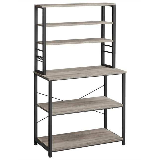 VASAGLE Kitchen shelf, standing rack for kitchen, microwave rack, standing, 6 shelves and 6 hooks, for microwave, steel frame, industrial design, 40 x 80 x 167 cm, greige-black KKS019B02