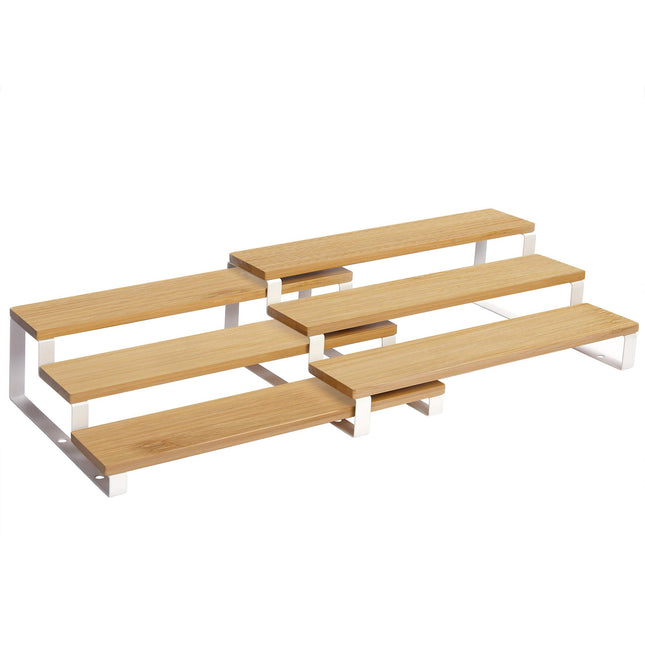 SONGMICS Spice Racks, Kitchen Shelves, Set of 2, Each with 3 Shelves, Bamboo, Extendable, Stackable, for Pantry, Kitchen, Worktop, Natural White KCS016N02