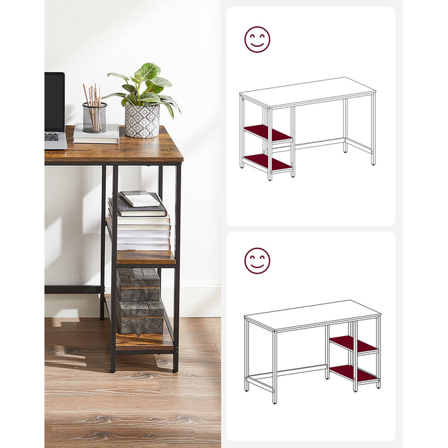 VASAGLE Bureau, computertafel, PC-tafel, kantoortafel, met 2 planken rechts of links, voor kantoor, woonkamer