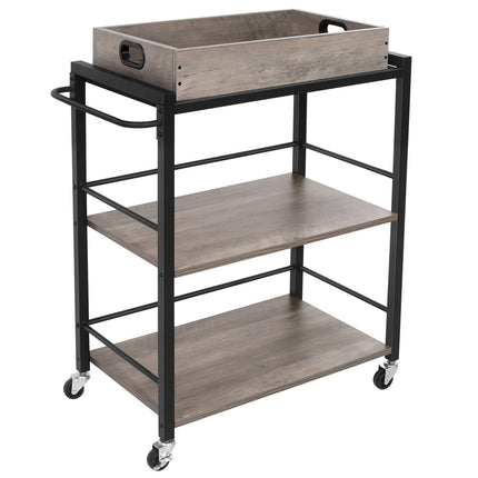 VASAGLE Service trolley with removable tray, lockable kitchen trolley with universal wheels, kitchen shelf, 65 x 40 x 86 cm, sturdy metal frame, industrial design, gray-black LRC072B02