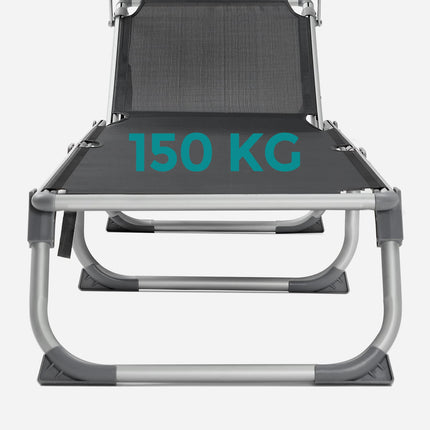SONGMICS Sun Lounger Sun Lounger Garden Chair with Sun Canopy Adjustable Backrest Foldable Lightweight 55 x 193 x 31 cm Loadable up to 150 kg Garden Balcony and Terrace Anthracite GCB19GYV1
