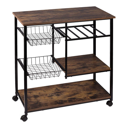 Derins Servierwagen Küchenwagen Küchenregal Rollwagen Metall mit Weinregal Früchtekorb Retro Rollbar 80x40x86cm RW034dc
