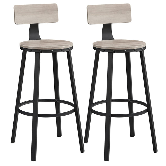 VASAGLE barkruk, set van 2, barstoelen, keukenstoelen met stevig metalen frame, zithoogte 73 cm, eenvoudige montage, industrieel design, grijs-zwart LBC026B02