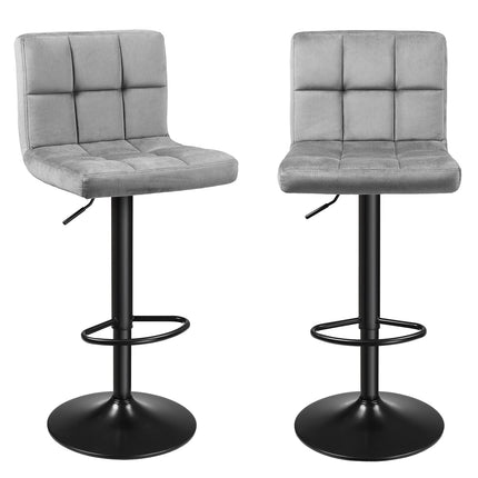 SONGMICS Bar, set van 2 stuks, oppervlak van fluweel, in hoogte verstelbaar, keukenstoel met rugleuning en voetensteun, lichtgrijs