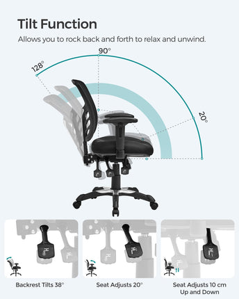 Songmics Obn52Bk Office Chair, Ergonomic Swivel Chair,