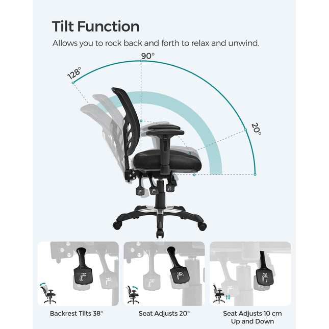 Songmics Obn52Bk Office Chair, Ergonomic Swivel Chair,