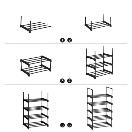 SONGMICS Schuhregal mit 5 Etagen, Schuhregal aus Metall, stapelbar, platzsparendes Schuhregal, multifunktionales Standregal für Flur, Schlafzimmer, Wohnzimmer, Schwarz LSA005B02
