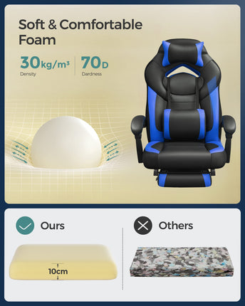 SONGMICS Gaming Chair, office chair with footrest, OBG77BU