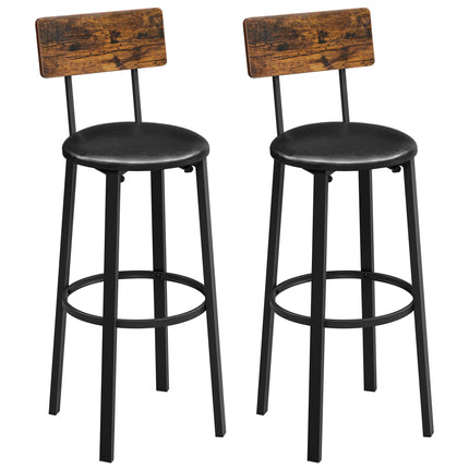 VASAGLE Bar Stool Set of 2 Bar Stools 39 x 39 x 100 cm with Footrest PU Cover Easy Assembly for Dining Room Kitchen Counter Bar Vintage Brown Black LBC069B81