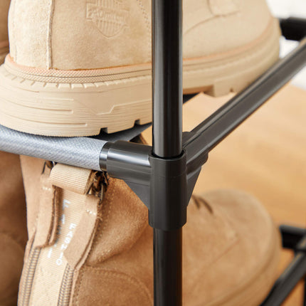 SONGMICS Schuhregal mit 8 Ablagen, Standregal, Mehrzweck-Schuhregal, Metallrahmen, Vliesstoff, für 16–20 Paar Schuhe, Flur, Schlafzimmer, Küche, 46 x 28 x 145 cm, Grau LSR024G02