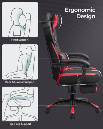 SONGMICS Gaming Chair, office chair with footrest, OBG77BR
