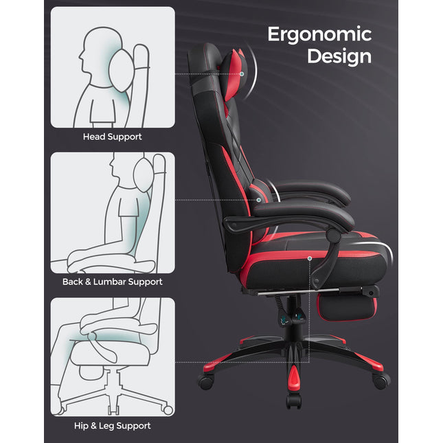 SONGMICS Gaming Chair, office chair with footrest, OBG77BR