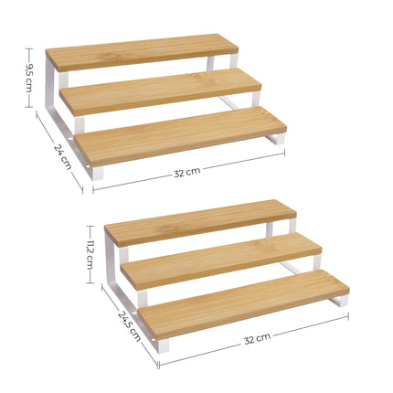 SONGMICS Gewürzregale, Küchenregale, 2er-Set, jeweils mit 3 Ablagen, Bambus, ausziehbar, stapelbar, für Speisekammer, Küche, Arbeitsplatte, Naturweiß KCS016N02