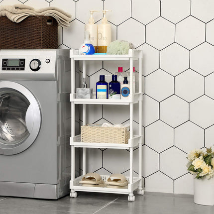 SONGMICS Trolley van kunststof, multifunctionele trolley, met wieltjes voor keuken, kantoor, badkamer, met 4 etages