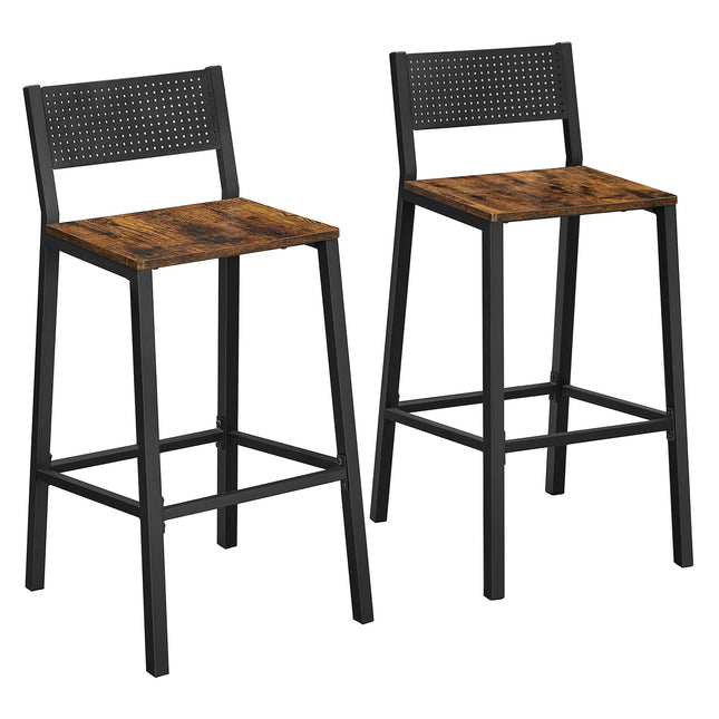 VASAGLE Barkruk, set van 2, barstoelen, keukenstoelen, voor keuken, woonkamer, eetkamer, industrieel ontwerp, vintage bruin-zwart LBC070B01