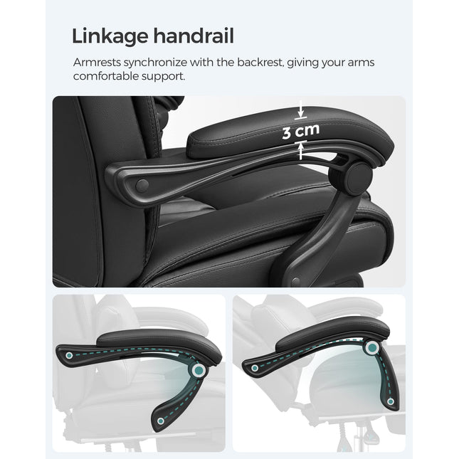 SONGMICS Bürostuhl mit Fußstütze und Lendenkissen, Kunstleder, schwarz, 67 x 66 x 116 cm OBG71B