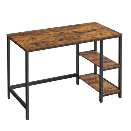 Derins Schreibtisch, Computertisch, PC-Tisch, Bürotisch, mit 2 Ablagen auf der rechten oder linken Seite, fürs Büro, Wohnzimmer, Stahlgestell, Industrie-Design, vintagebraun-schwarz LWD47X