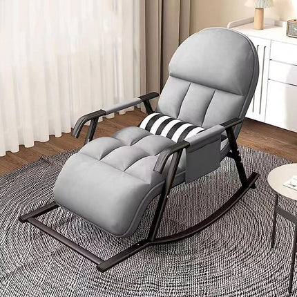 Derins Wohnzimmer Modern Schaukelstuhl mit Liegefunktion, Schaukelstuhl mit Seitentasche, Schaukelsessel mit Verstellbarer Fußstütze, Schaukelsessel für Wohnzimmer, Schlafzimmer (Grau)