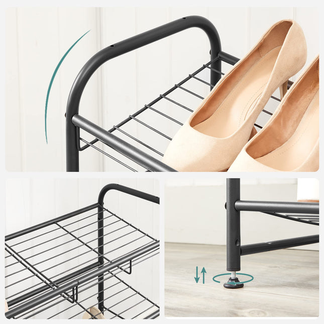 SONGMICS Schuhregal mit 2 Ablagen, stapelbarer Schuh-Organizer, für bis zu 8 Paar Schuhe, aus Stahl, 68,5 x 27,5 x 37 cm, für High Heels, Sportschuhe, Slipper, schwarz LMR065B01