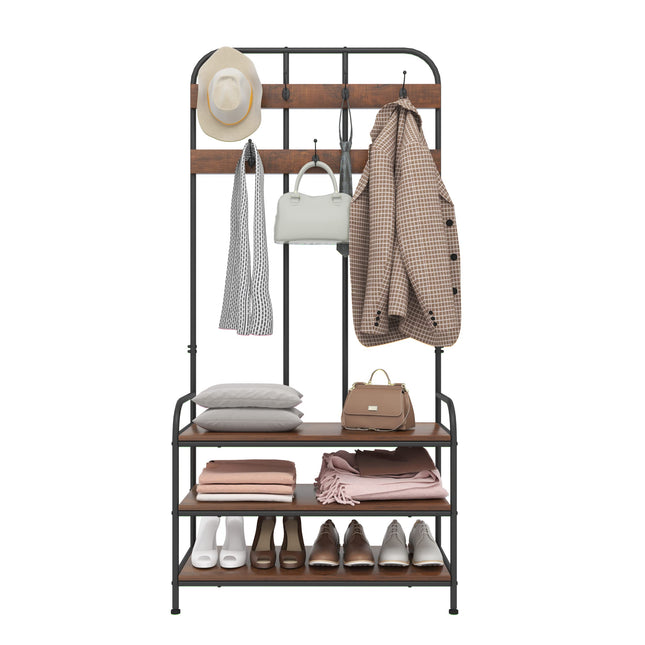 Derins Kleiderständer Industrielle Garderobenständer mit Schuhregal und Haken Standregal Aufbewahrung Jackenständer 84x180x36 cm SRY31dc