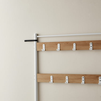 VASAGLE coat rack, clothes rack with shoe rack, shoe rack with seat, for the hallway, with hooks, 3 shelves, made of metal, height 175 cm, modern, oak-colored white HSR041W09