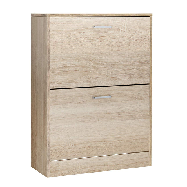 VASAGLE shoe cabinet shoe box with 2 wooden chipboard, 60 x 24 x 83.5 cm, oak look LBC602H
