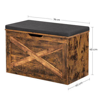 VASAGLE Spielzeugtruhe, Schuhbank, Sitztruhe, Aufbewahrungsschrank mit Polsterung, 76 x 40 x 48 cm, Landhausstil, Vintage-Braun, LHS056X01