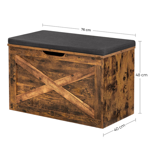 VASAGLE Toy Chest Shoe Bench Seat Chest Storage Cabinet with Upholstery 76 x 40 x 48 cm Country House Style Vintage Brown LHS056X01