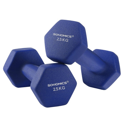 SONGMICS Set of 2 dumbbells, 2 x 2.5 kg non-slip gym dumbbell with neoprene matte coating, strength training, home, gym, blue SYL65BU